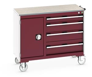 41006011.** Bott Cubio Mobile Cabinet / Maintenance Trolley measuring 1050mm wide x 525mm deep x 890mm high. Storage comprises of 1 x Cupboard (400mm wide x 600mm high) and 4 x 650mm wide Drawers (1 x 100mm, 2 x 150mm & 1 x 200mm high)....